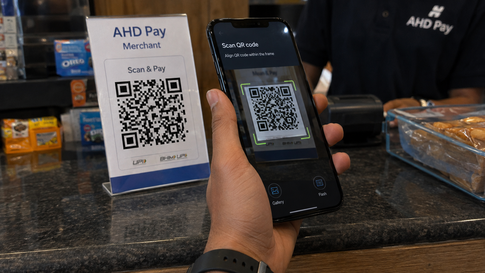 Scanning a merchant QR code with AHD